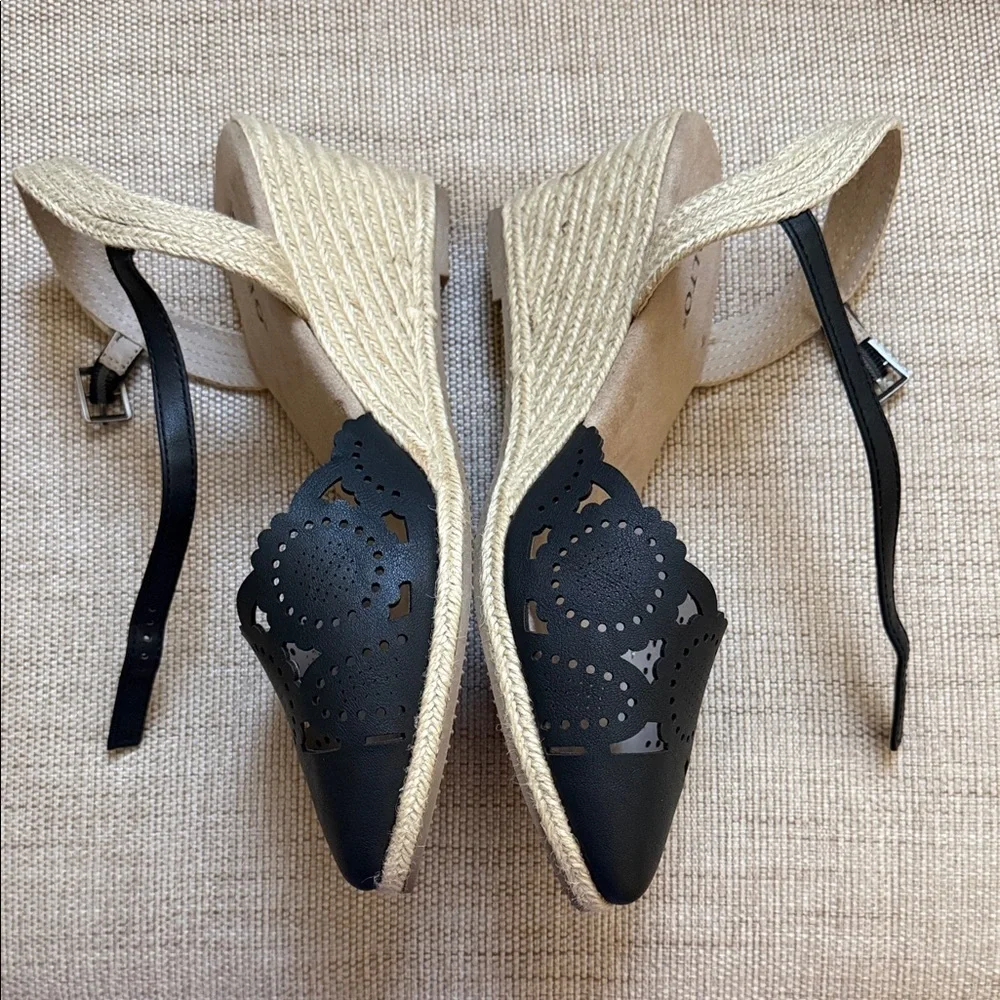 Rialto Espadrille Wedge Sandals floral laser cut adjustable ankle strap Like New